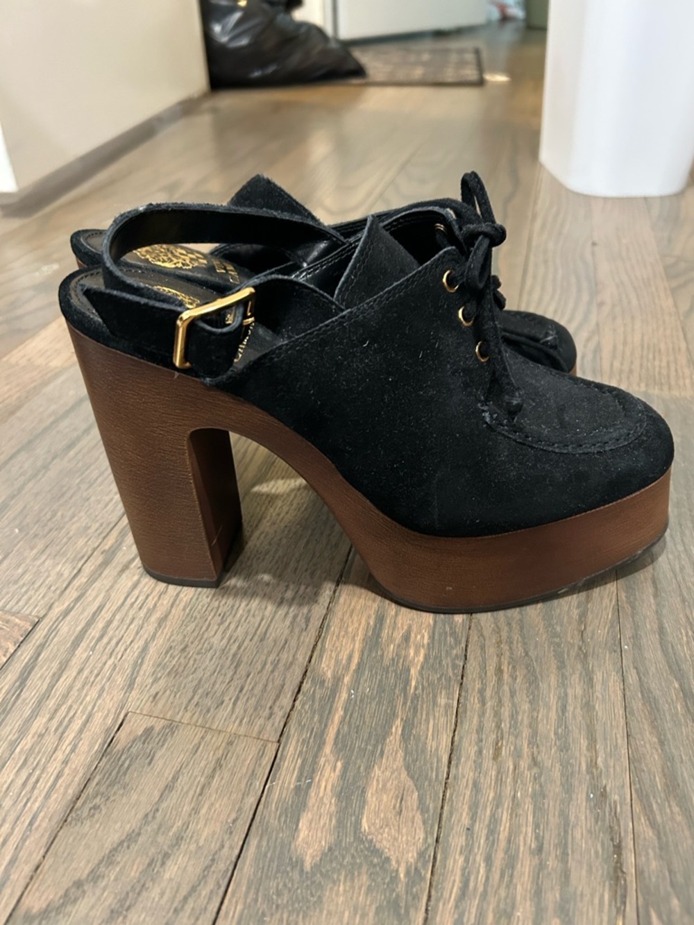 Black Suede Platform Slingback Heels